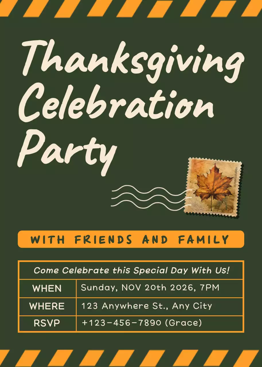 Undangan Perayaan Thanksgiving Retro Hijau