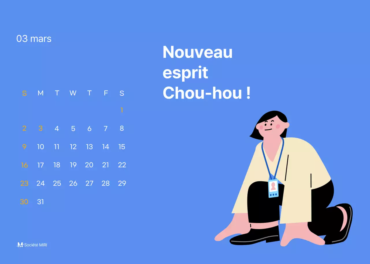 Calendrier de motivation avec des illustrations énergiques et des citations positives sur un fond bleu clair