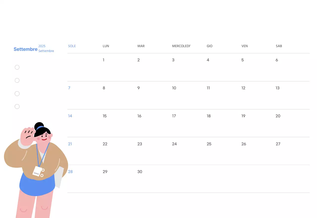 Calendario motivazionale con illustrazioni energetiche e citazioni positive su sfondo azzurro