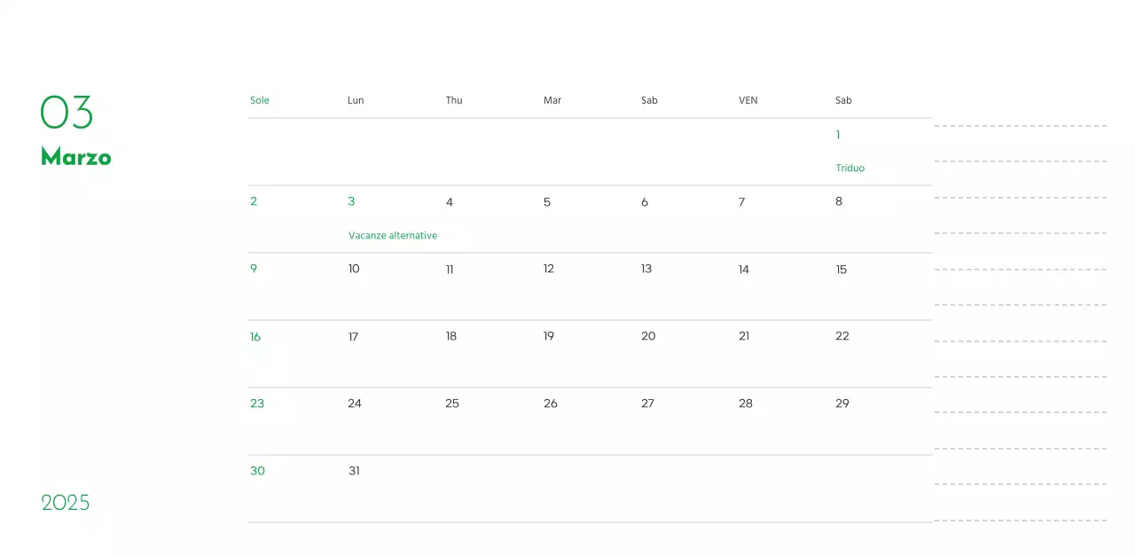 Un calendario con la foto di un cucciolo e un simpatico messaggio in colore verde.