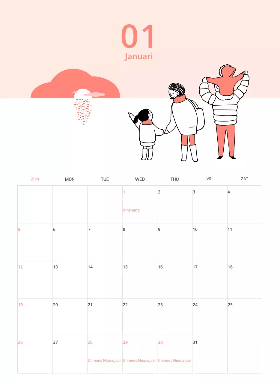 Een kleurrijke geïllustreerde kalender