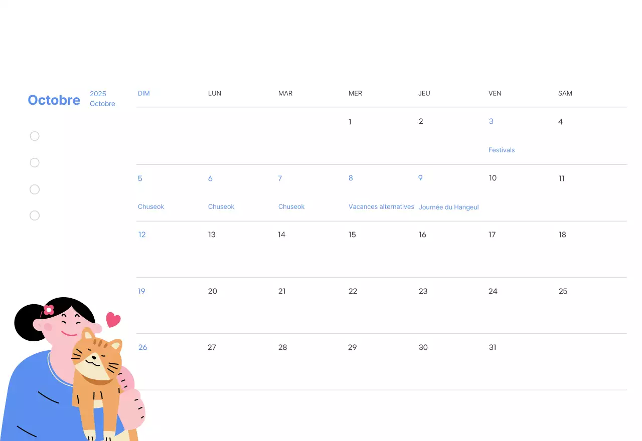 Calendrier de motivation avec des illustrations énergiques et des citations positives sur un fond bleu clair