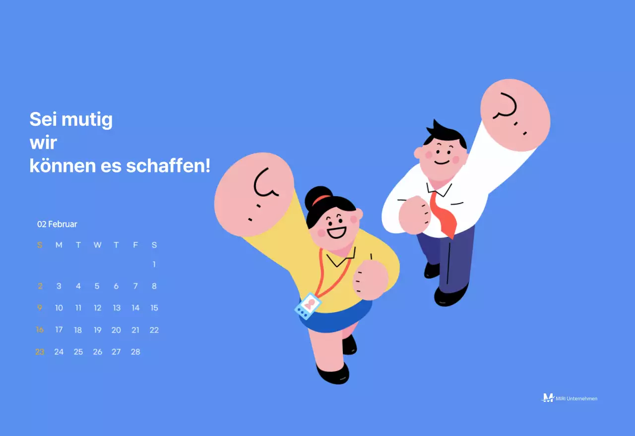 Motivationskalender mit energiegeladenen Illustrationen und positiven Zitaten auf hellblauem Hintergrund