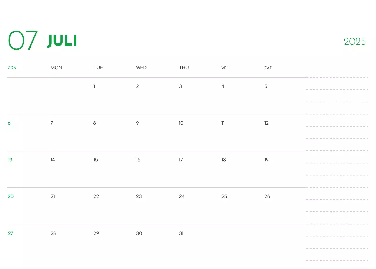 Een kalender met een puppyfoto en een schattige boodschap in groene accentkleur