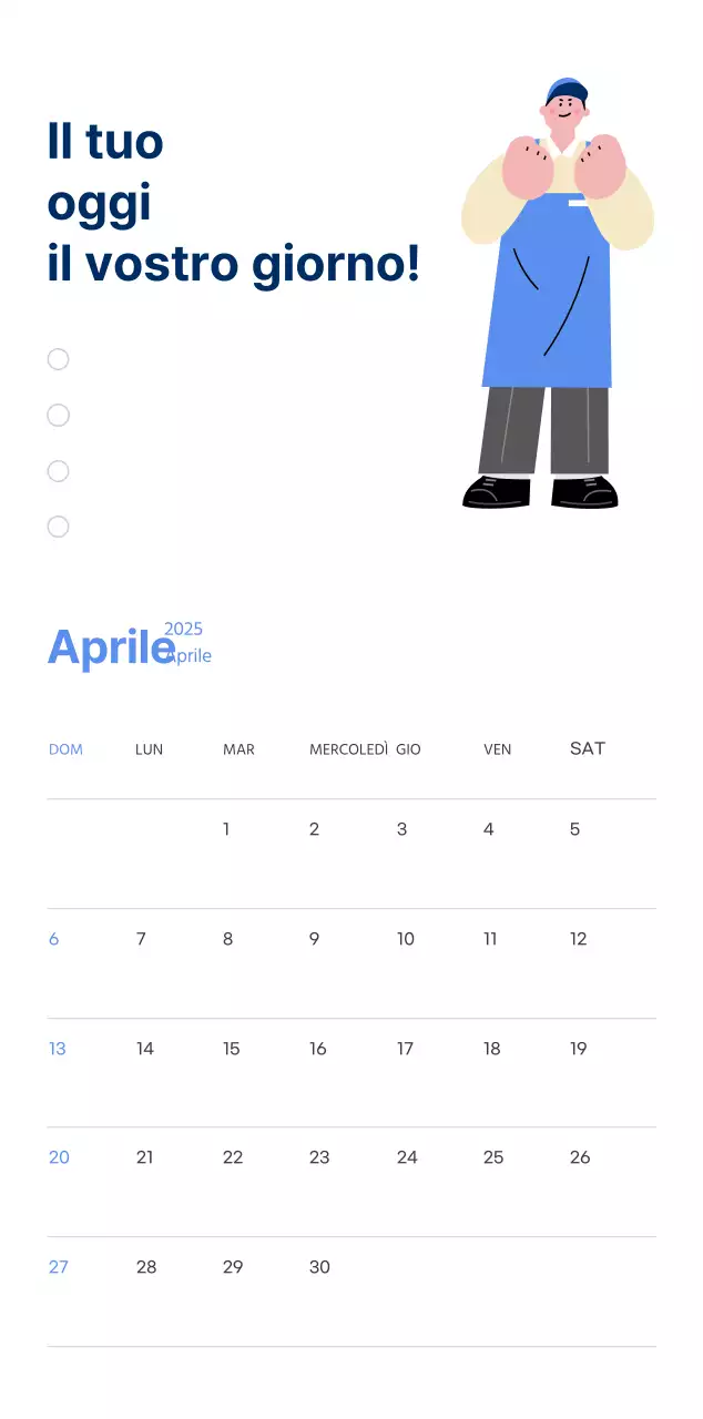 Calendario motivazionale con illustrazioni energetiche e citazioni positive su sfondo azzurro