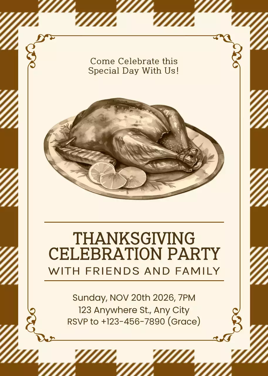 Thiệp mời mừng Lễ Tạ ơn cổ điển màu nâu