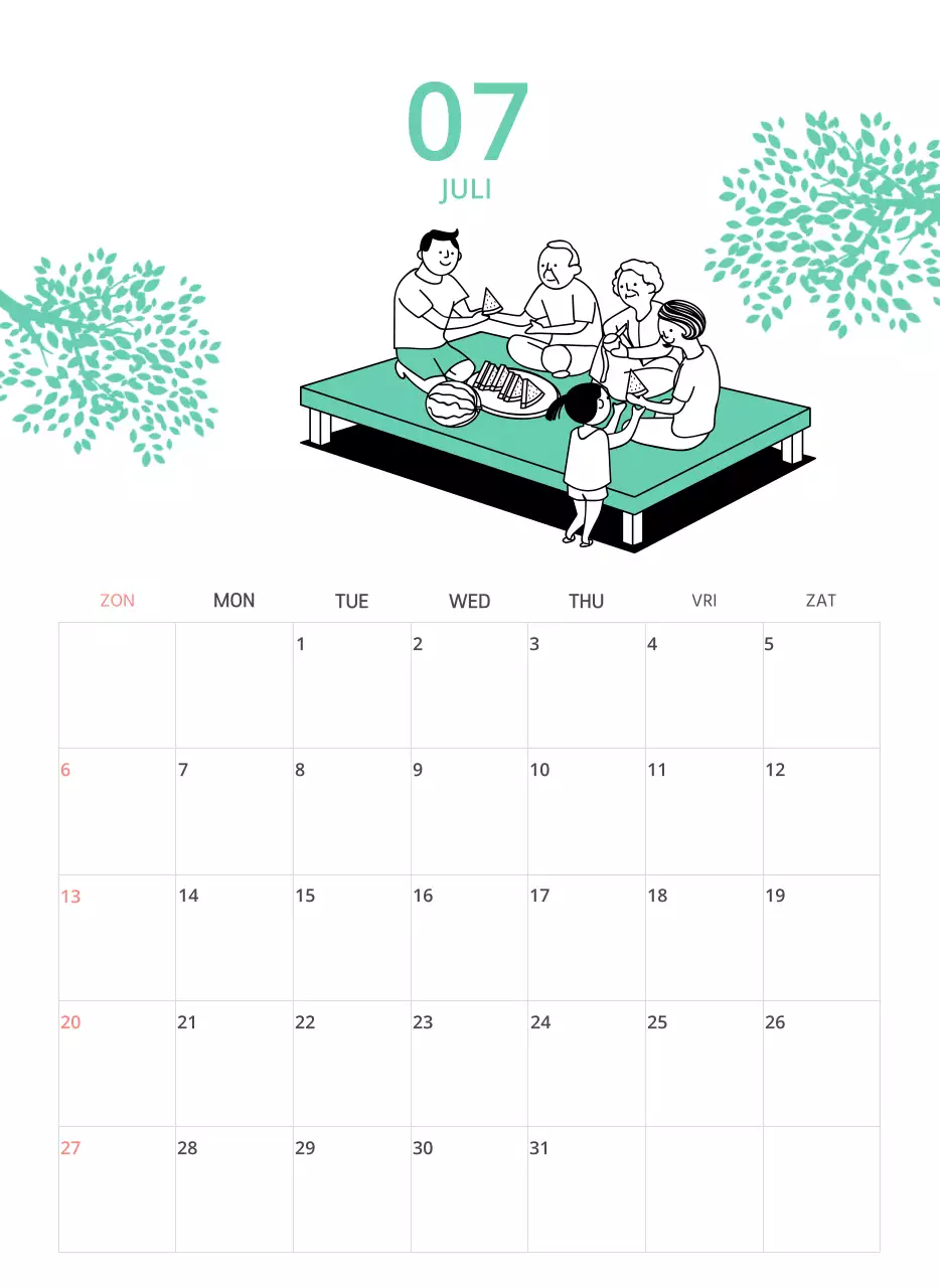 Een kleurrijke geïllustreerde kalender