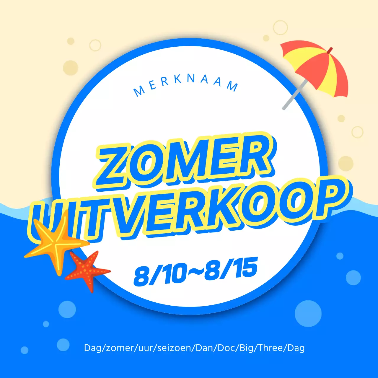 Hoofdtitel zomerevenement met blauwe en gele accenten