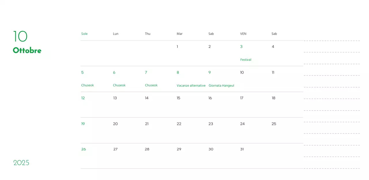 Un calendario con la foto di un cucciolo e un simpatico messaggio in colore verde.