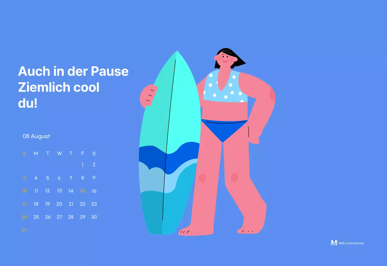 Motivationskalender mit energiegeladenen Illustrationen und positiven Zitaten auf hellblauem Hintergrund