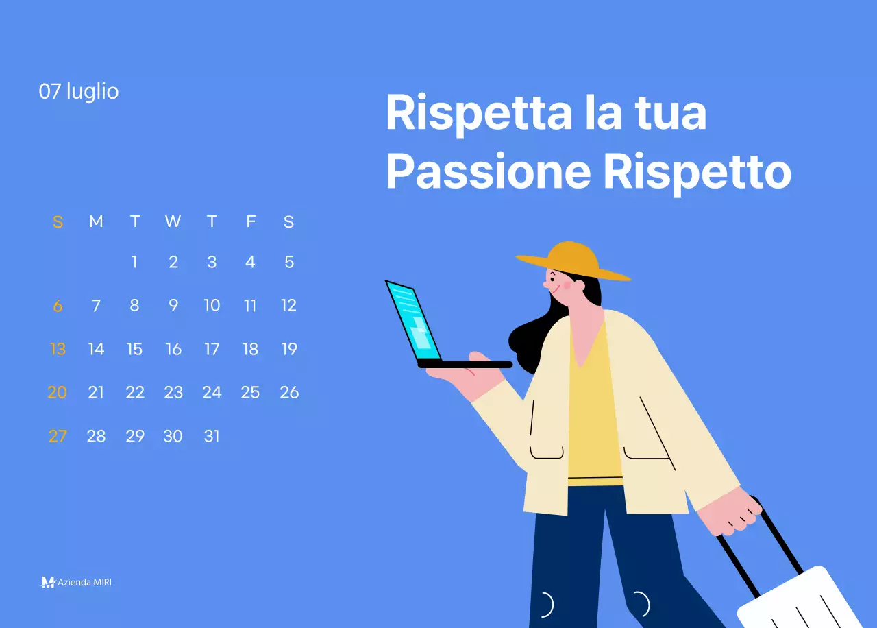 Calendario motivazionale con illustrazioni energetiche e citazioni positive su sfondo azzurro
