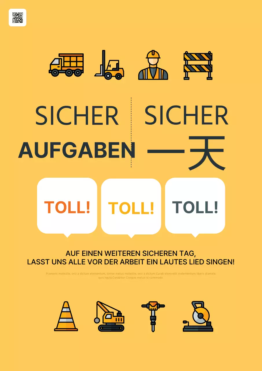 Minimalistische Slogans für die Sicherheit am Arbeitsplatz in Gelb und Schwarz fördern