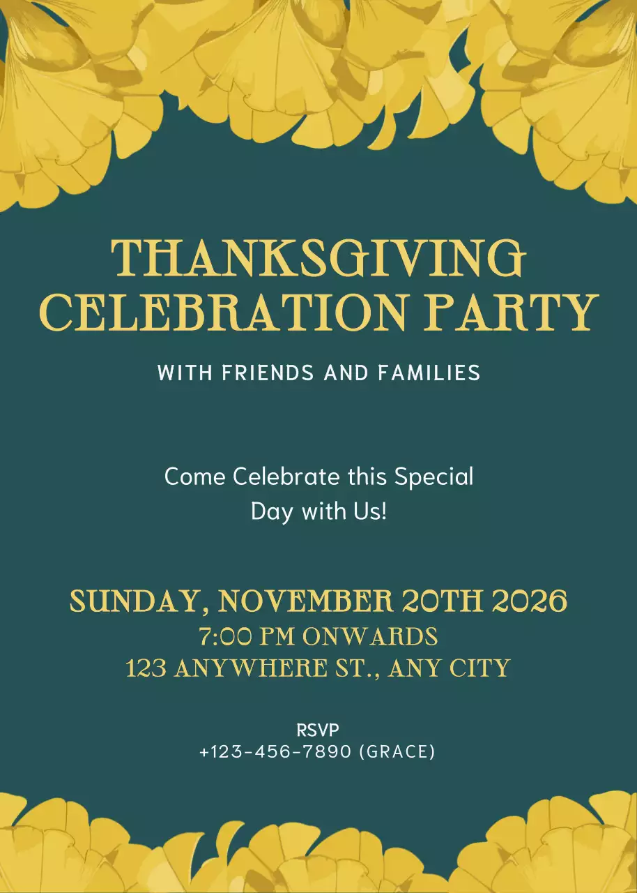 Lời mời mừng Lễ Tạ ơn cổ điển màu vàng