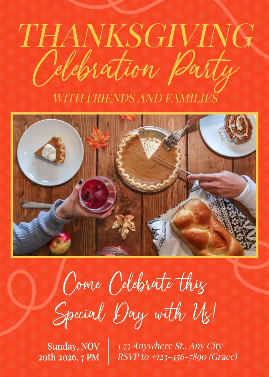Lời mời mừng Lễ Tạ ơn theo phong cách Retro màu cam