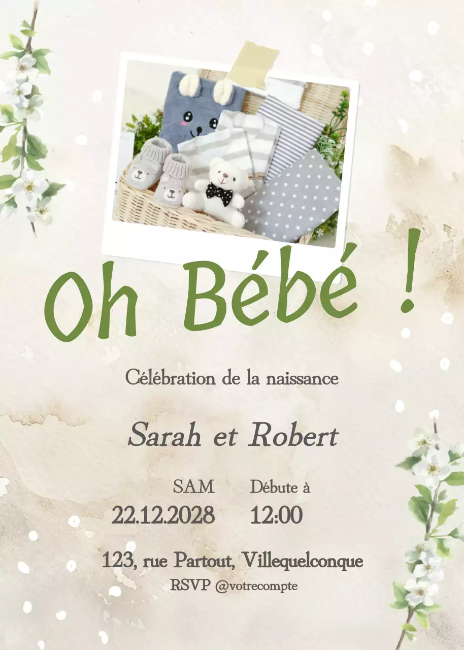 Beige Cute Baby Shower Invitation