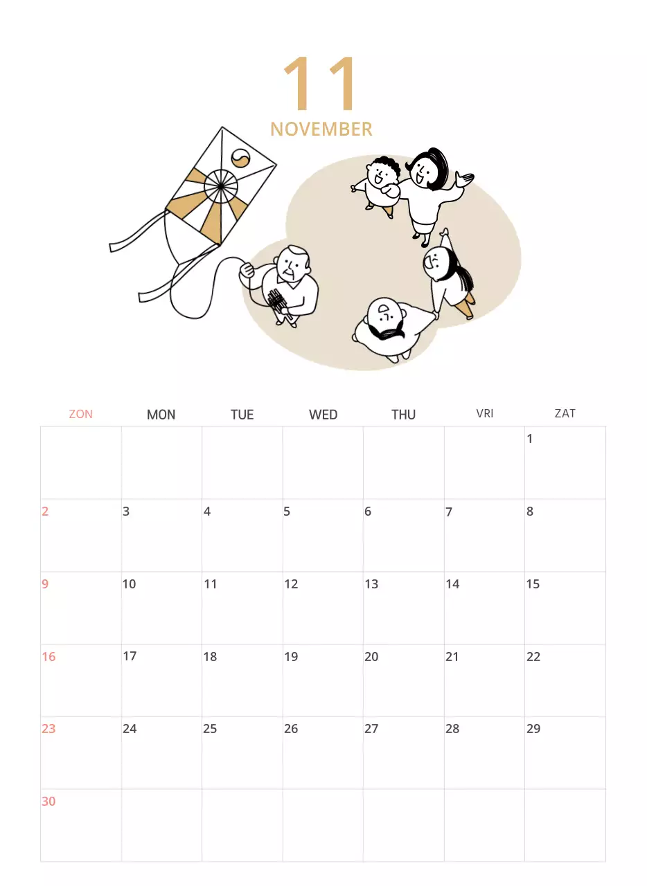 Een kleurrijke geïllustreerde kalender