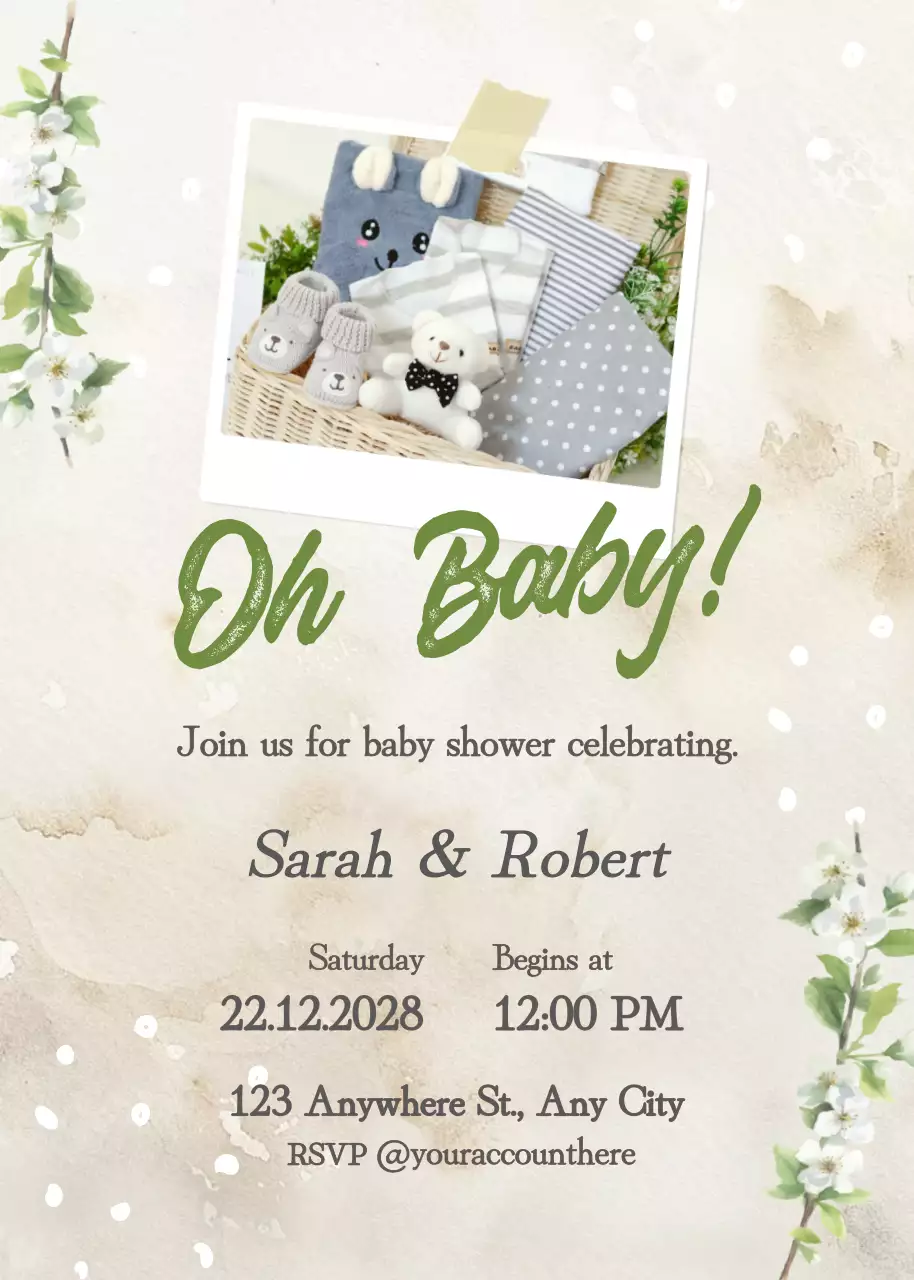 Beige Cute Baby Shower Invitation