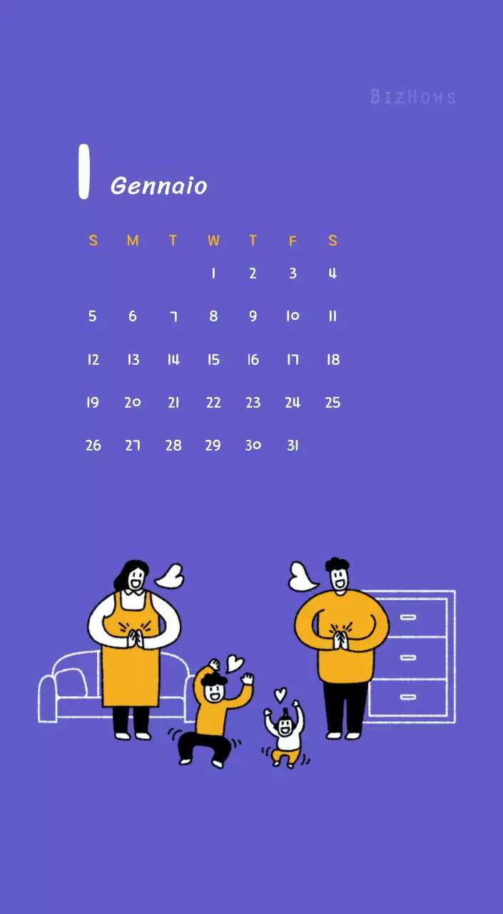 Calendario di Capodanno con simpatiche illustrazioni