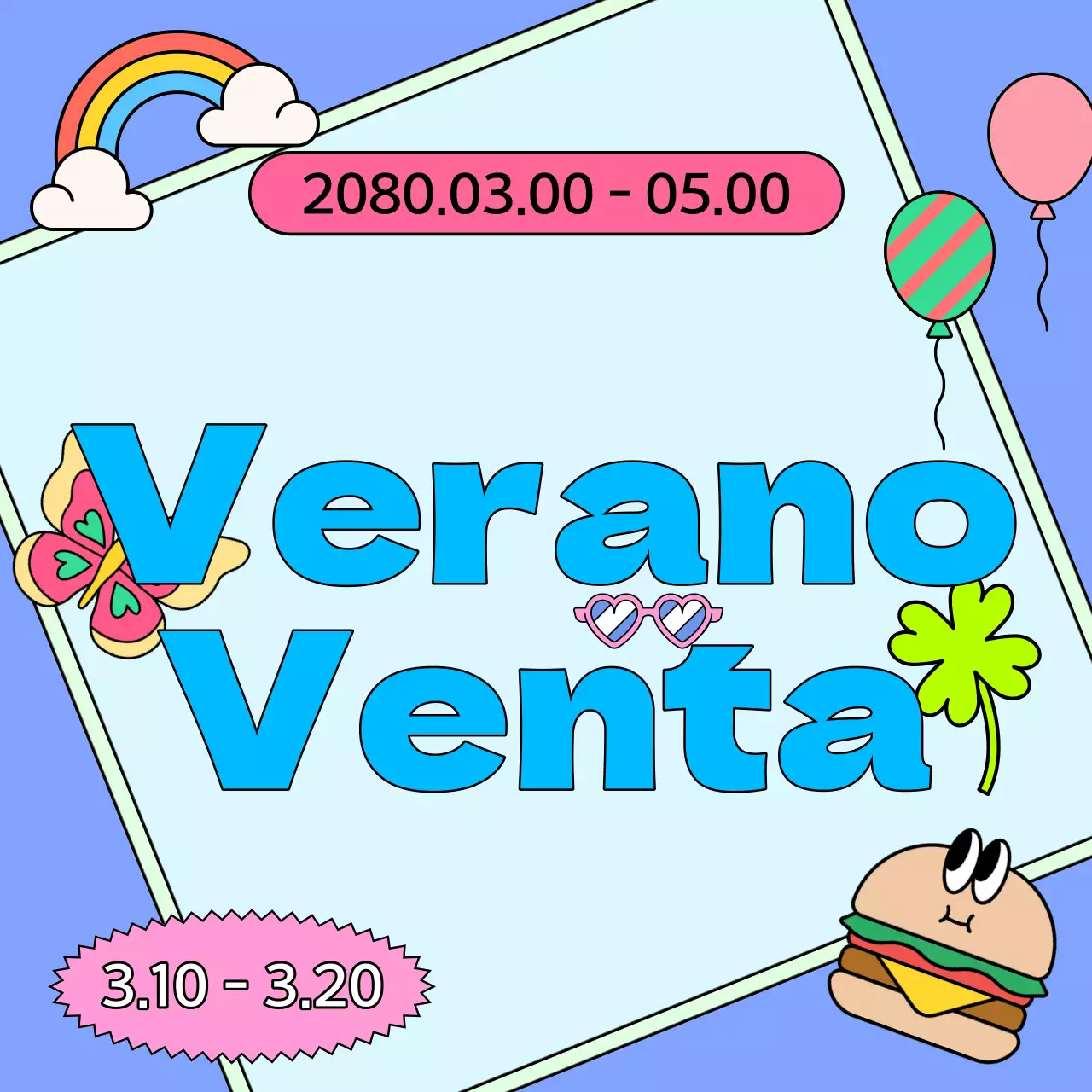 Eventos veraniegos kitsch en azul claro y rosa