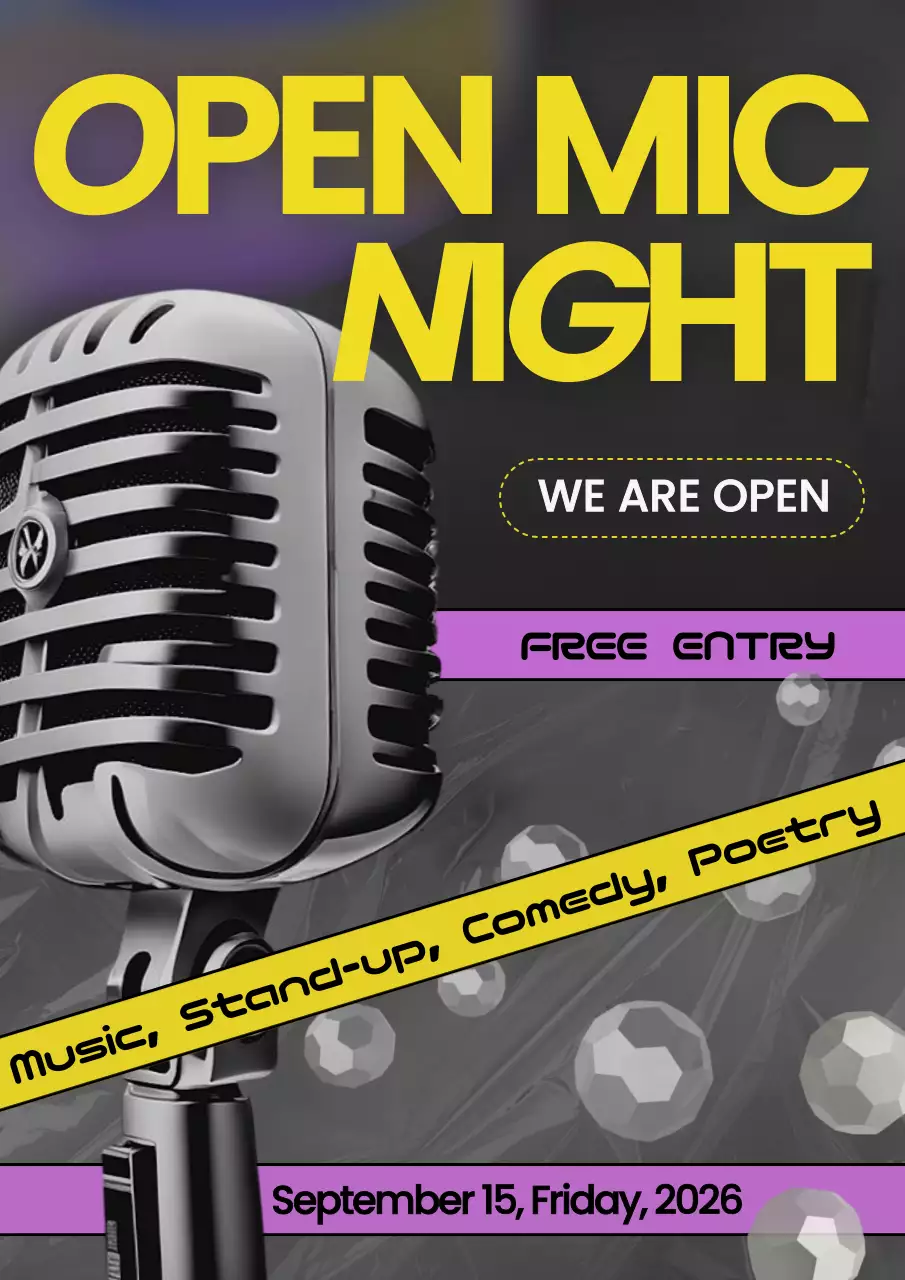 Yellow Retro Open Mic Event Poster