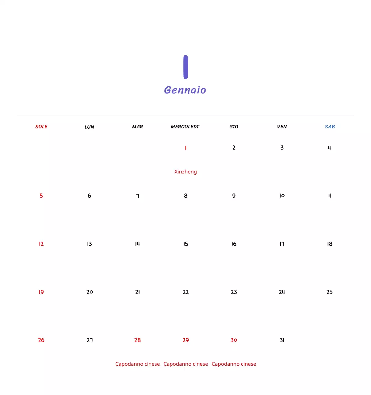 Calendario di Capodanno con simpatiche illustrazioni