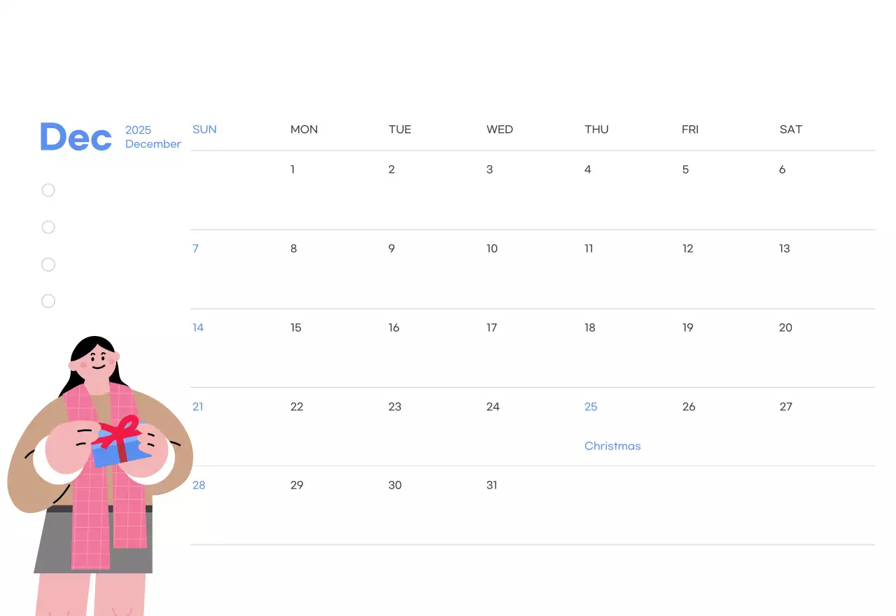 Motivational calendar with energetic illustrations and positive phrases on a light blue background