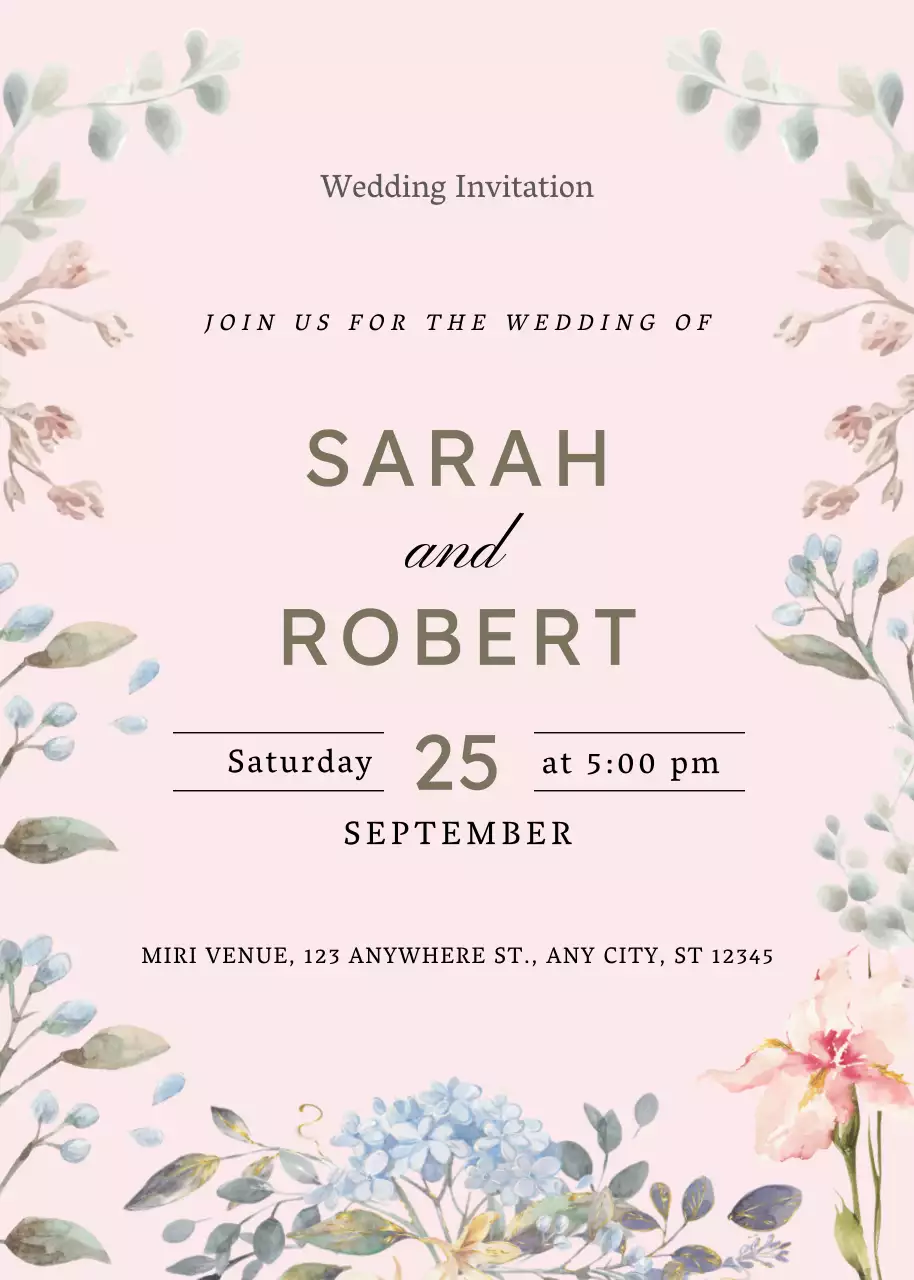 Thiệp cưới cổ điển màu hồng