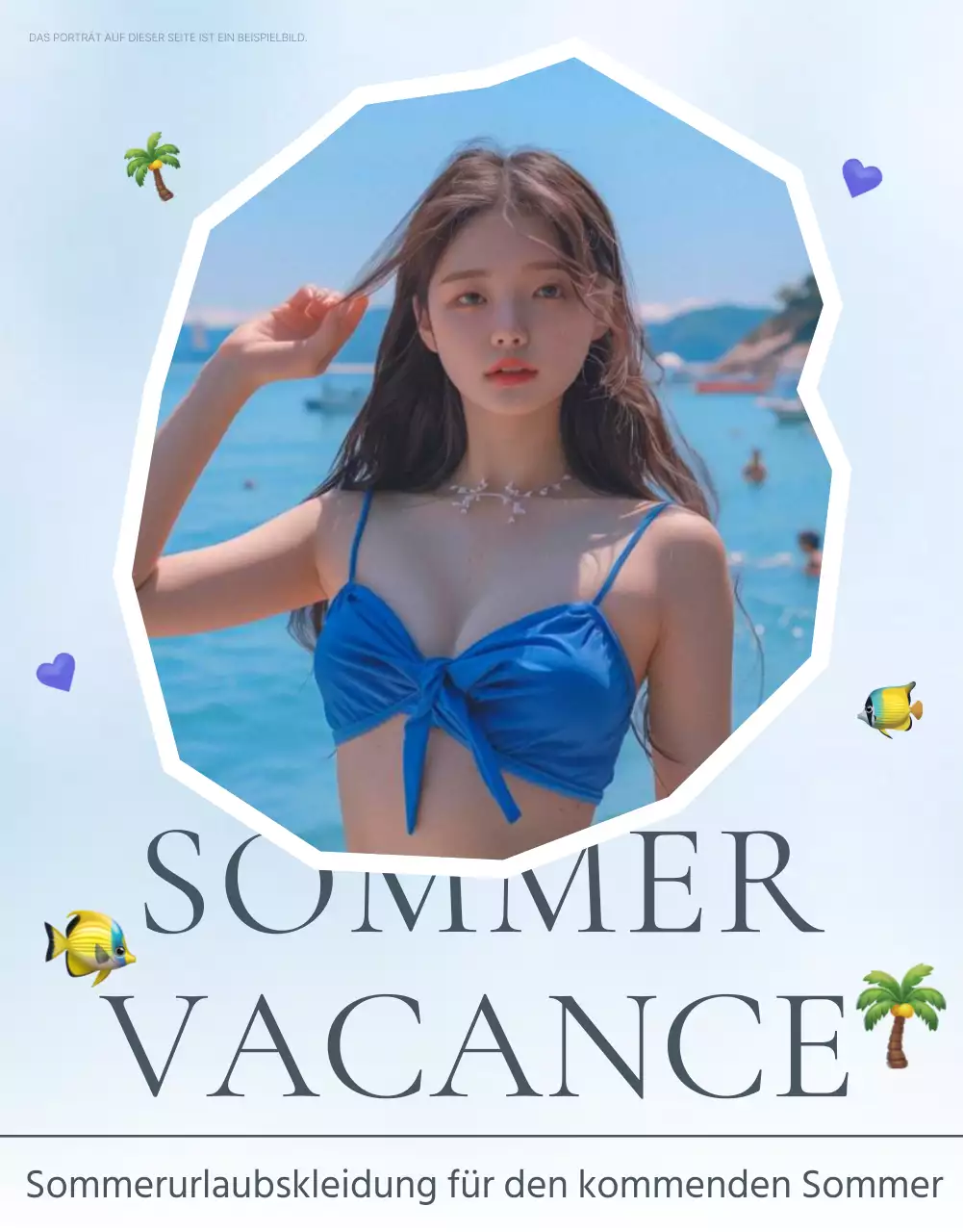 Trendiges Sommerurlaubs-Emoji-Konzept in Blau und Hellblau zur Förderung der Mode