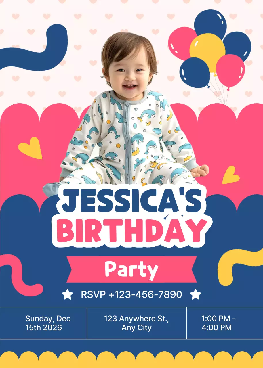 Undangan Pesta Ulang Tahun Lucu Merah Muda