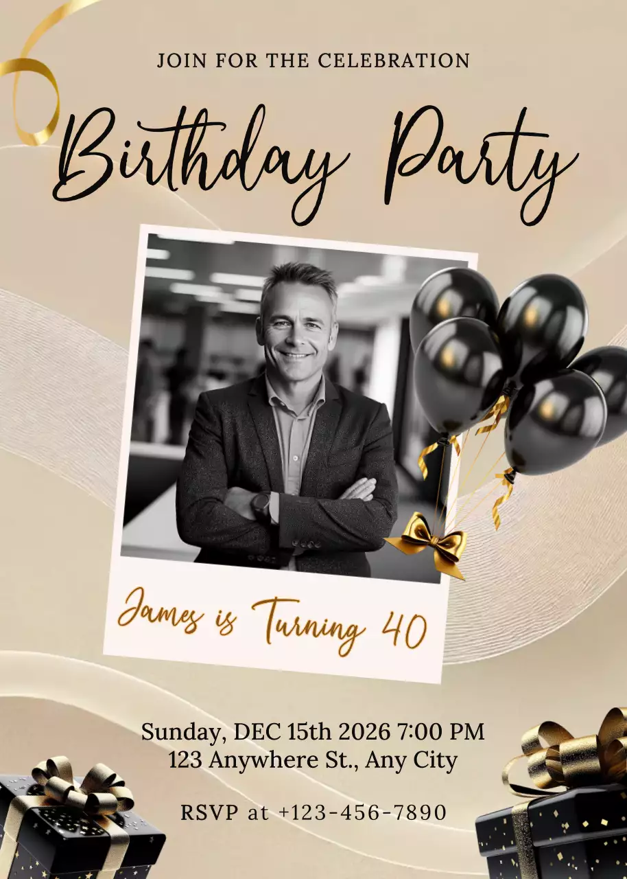 Poster mời sinh nhật thanh lịch màu be