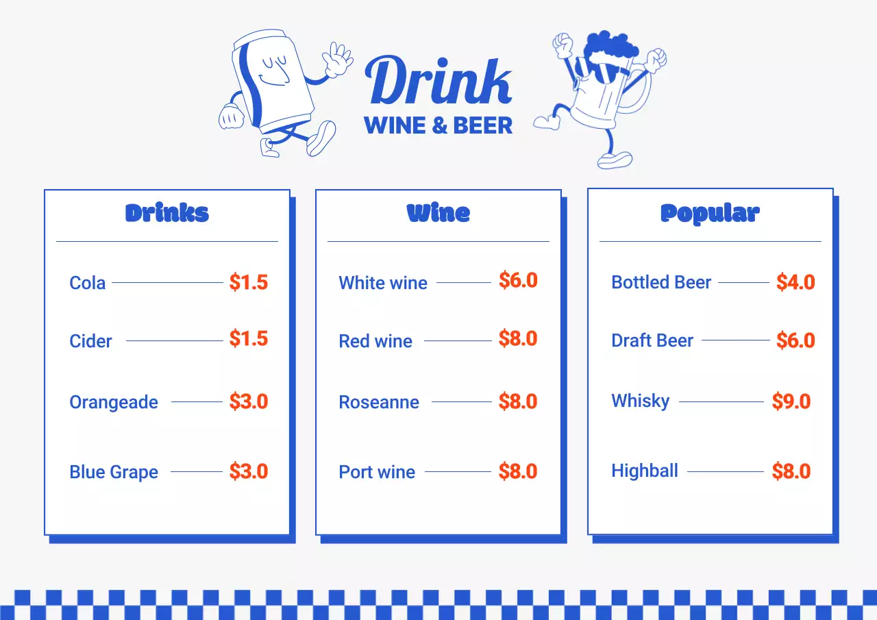 Blue Retro Food Menu Poster