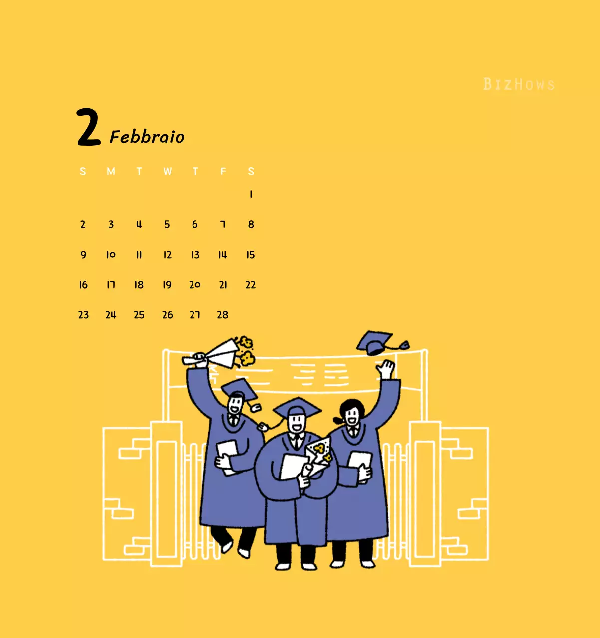 Calendario di Capodanno con simpatiche illustrazioni