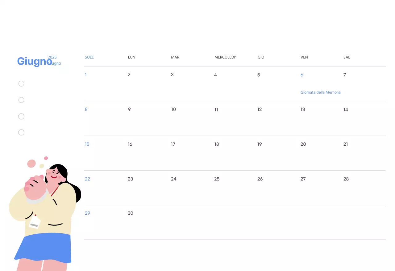 Calendario motivazionale con illustrazioni energetiche e citazioni positive su sfondo azzurro