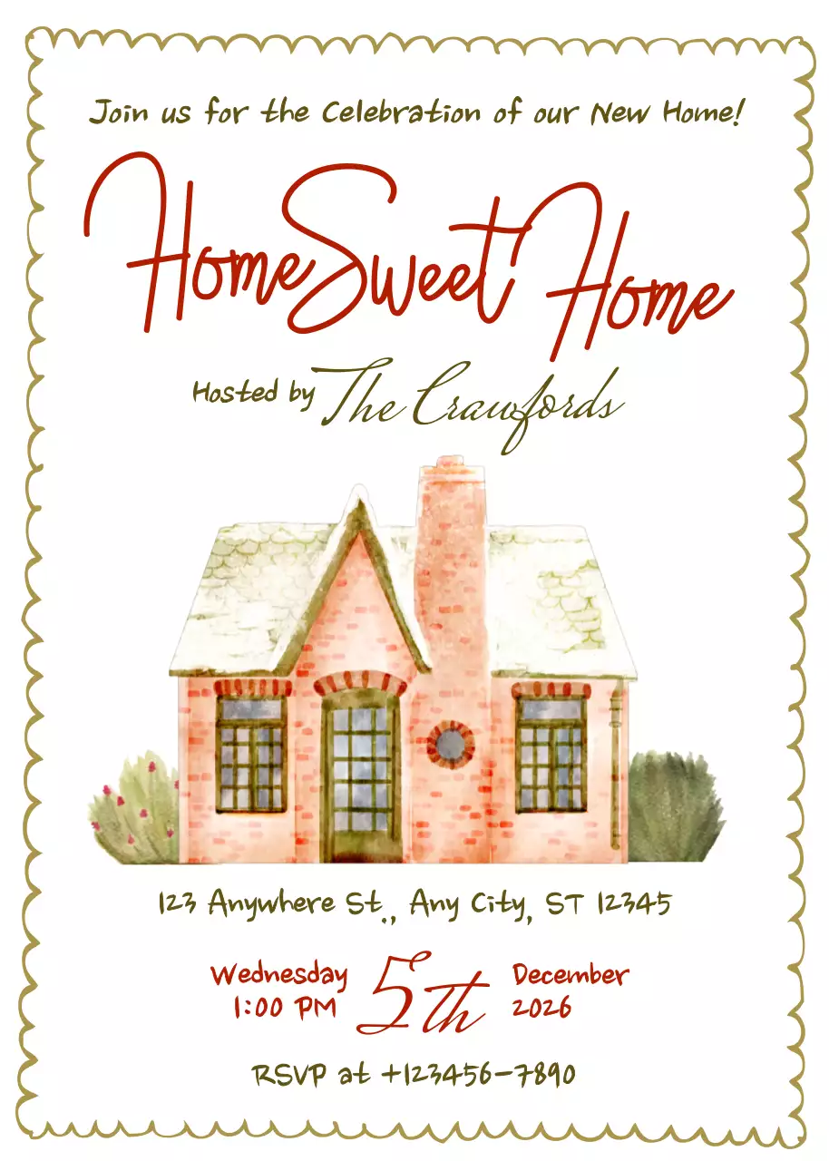 Poster Mời Nhà Cổ Điển Màu Đỏ