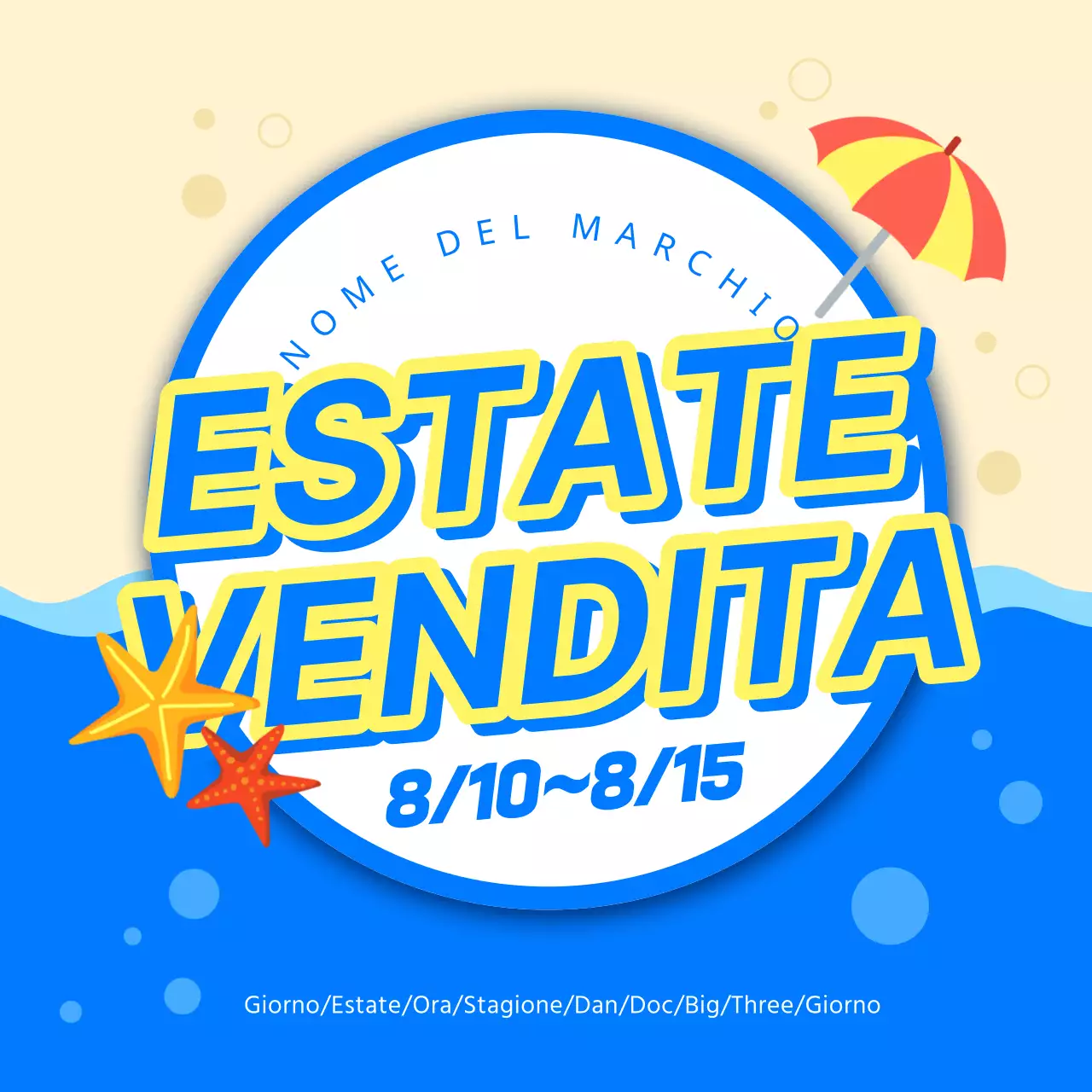 Titolo principale dell'evento estivo con accenti blu e gialli