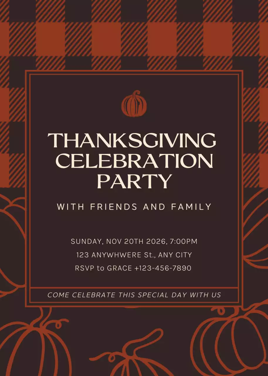 Thiệp mời tiệc Lễ Tạ ơn sang trọng màu nâu