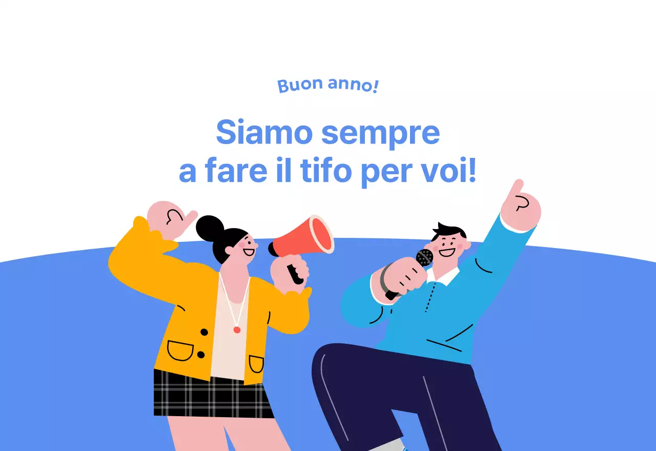Calendario motivazionale con illustrazioni energetiche e citazioni positive su sfondo azzurro