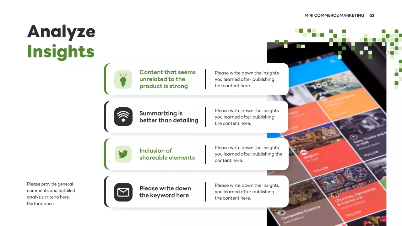 흰색과 초록색의 심플한 콘텐츠 인사이트 분석 보고서