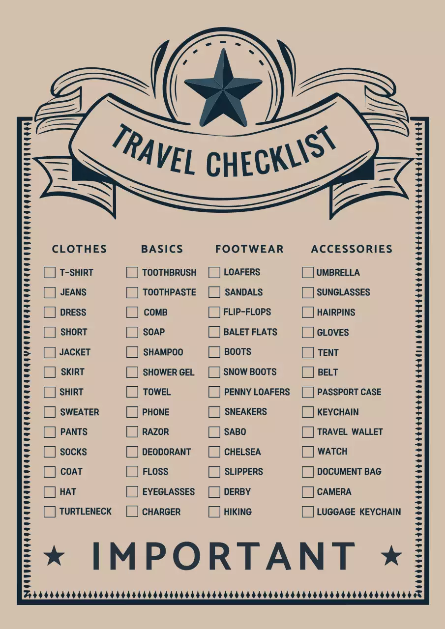 Beige Vintage Travel Checklist Poster