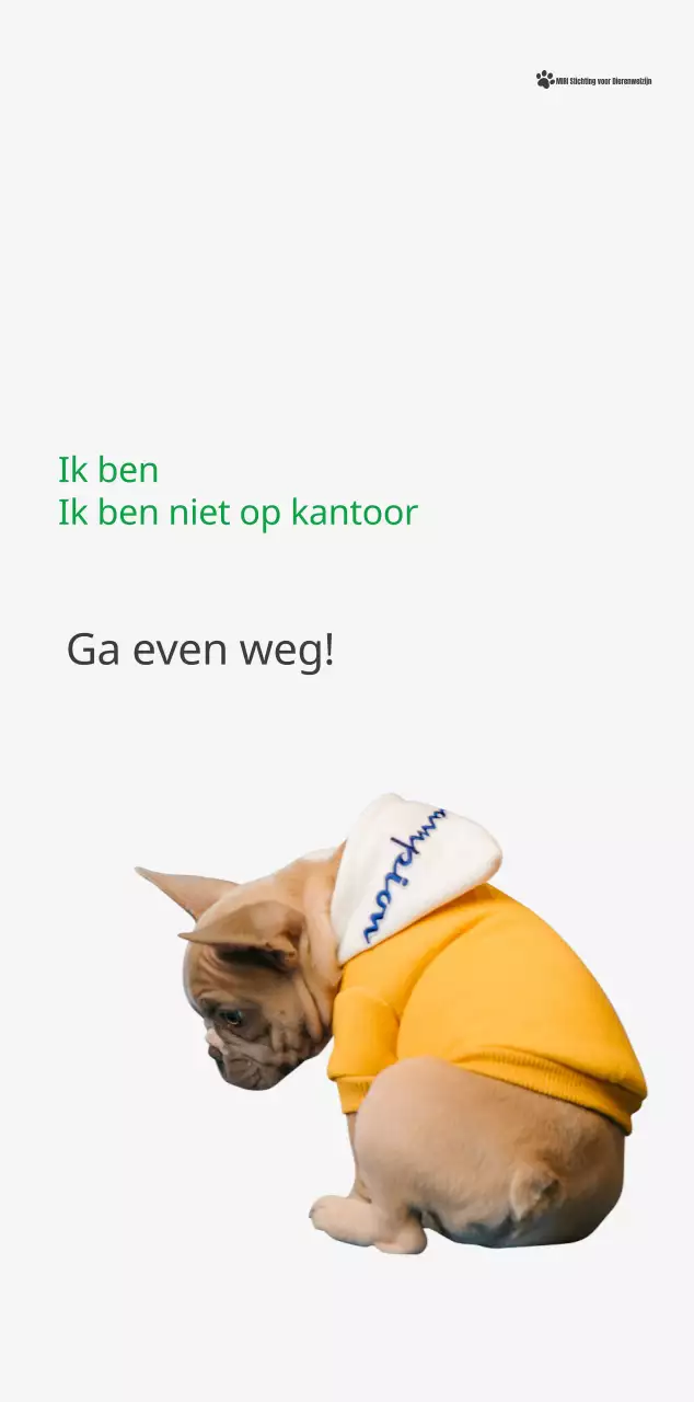 Een kalender met een puppyfoto en een schattige boodschap in groene accentkleur