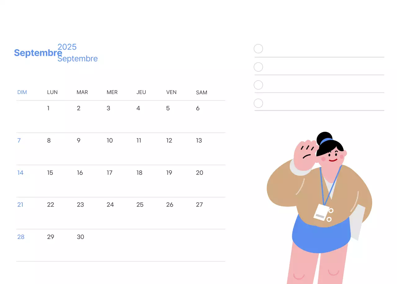 Calendrier de motivation avec des illustrations énergiques et des citations positives sur un fond bleu clair