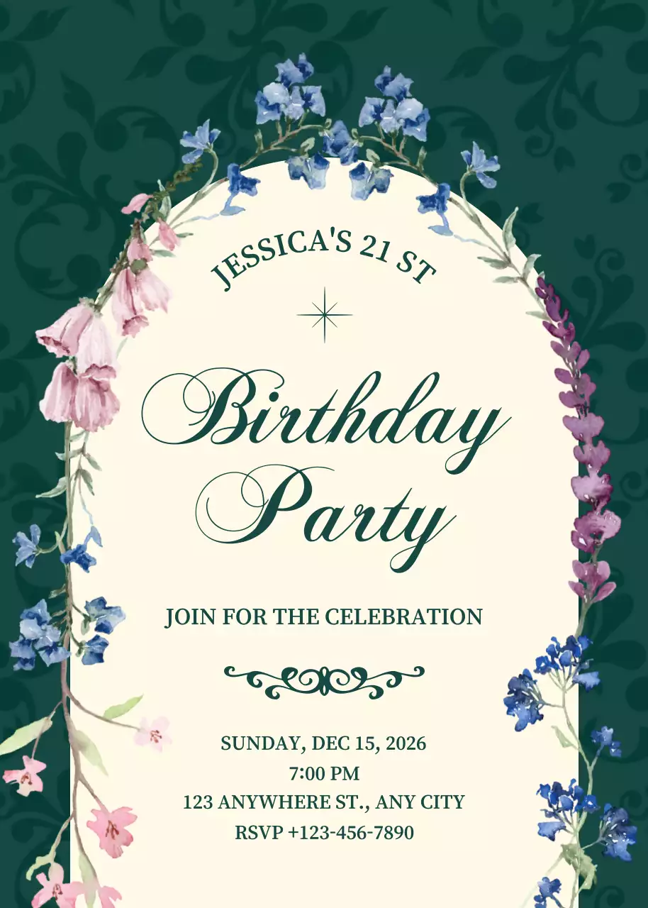 Convite de festa de aniversário clássico verde