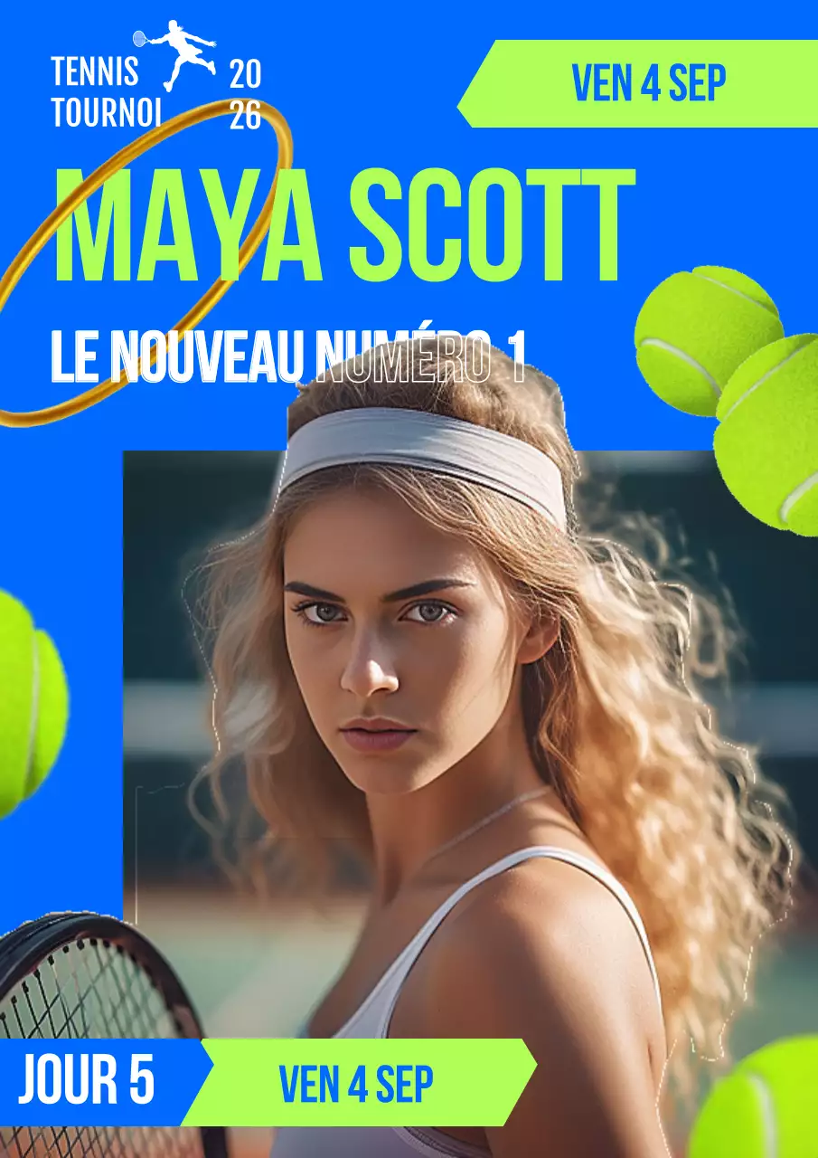 Publicité pour le championnat de tennis bleu et vert en gras