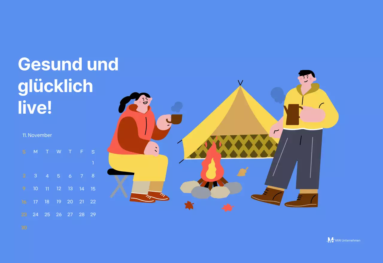 Motivationskalender mit energiegeladenen Illustrationen und positiven Zitaten auf hellblauem Hintergrund