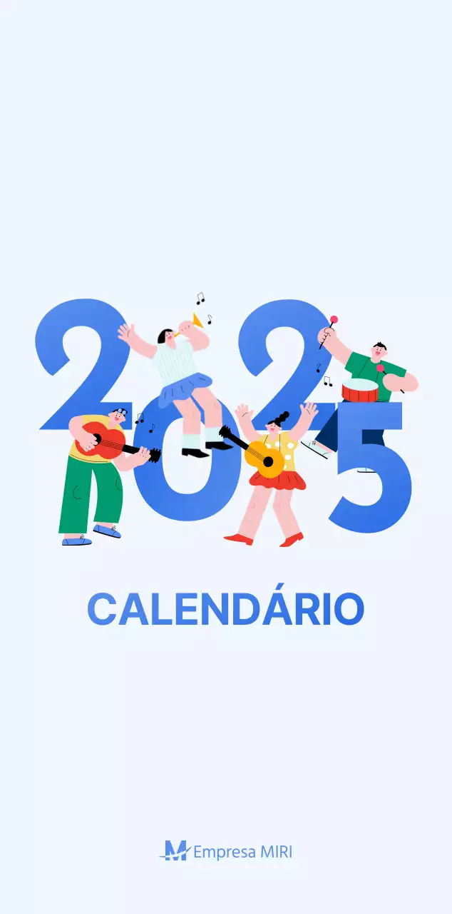Calendário motivacional com ilustrações energéticas e citações positivas sobre um fundo azul claro