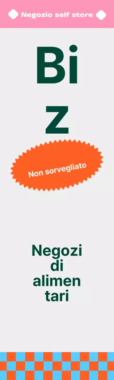 Insegna quadrata di medie dimensioni per minimarket a motivi vivaci e colorati