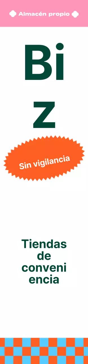 Rótulo cuadrado de gran formato para tienda de comestibles, de vivos colores y estampado.