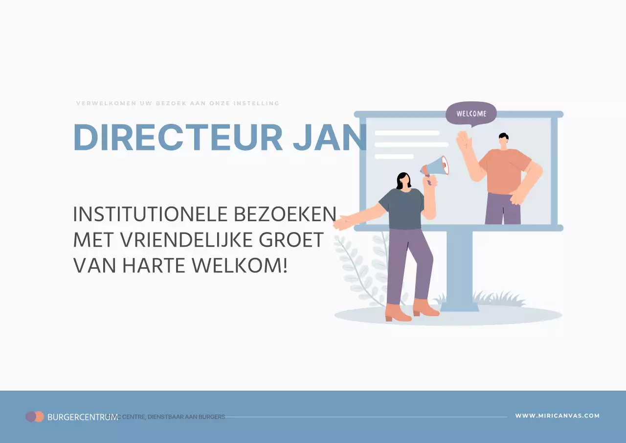 Een eenvoudig welkomstbord in lichtblauw en oranje