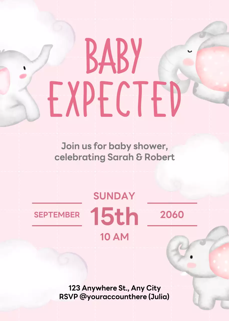 Thiệp mời tiệc mừng em bé màu hồng dễ thương