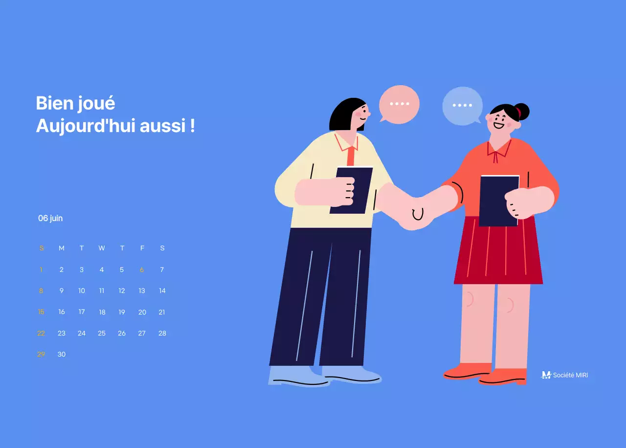 Calendrier de motivation avec des illustrations énergiques et des citations positives sur un fond bleu clair